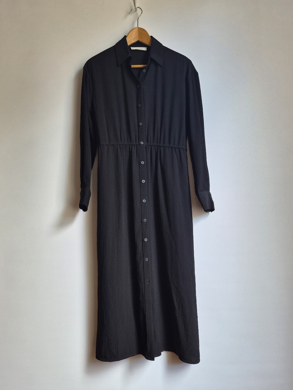 Everlane Black Mini Jacquard Stripe Shirt Dress Small Quiet Luxury Dark Academia